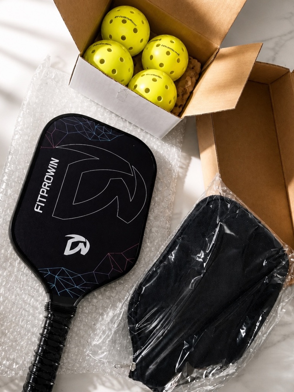 FITPROWIN Black Pickleball Paddle with Neon Yellow Balls - Picture 3 of 9